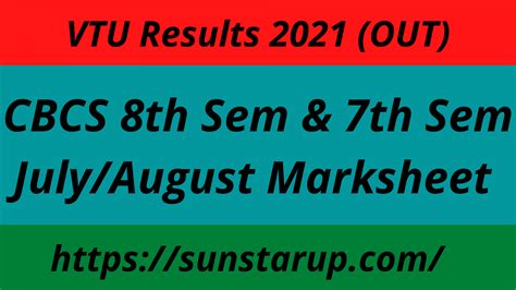 VTU Results 2021 (OUT) CBCS 8th Sem & 7th Sem July/August  .